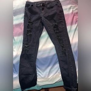 Size 7-8 black, ripped, ankle cropped VIP jeans